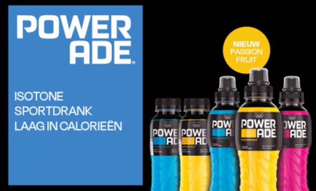 Powerade: Isotone sportdrank, laag in calorieën.
